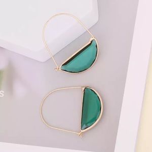 Gold Green Glass Crescent Hoop Earring